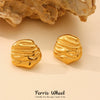 Wholesale Fashion Women's Geometric Asymmetrical Hammer Pattern Lace Pleated Stainless Steel And Glass Stone Electroplated Earrings