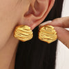 Wholesale Fashion Women's Geometric Asymmetrical Hammer Pattern Lace Pleated Stainless Steel And Glass Stone Electroplated Earrings