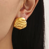 Wholesale Fashion Women's Geometric Asymmetrical Hammer Pattern Lace Pleated Stainless Steel And Glass Stone Electroplated Earrings