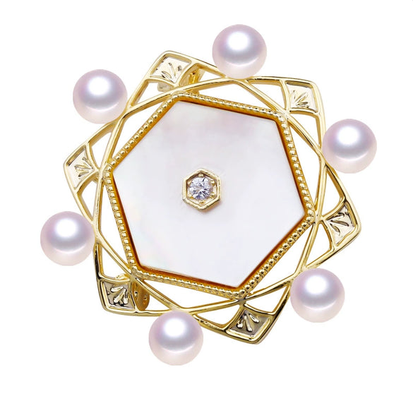 Wholesale Fashion Women's Geometric Copper Natural Freshwater Pearl Sea Shell Corsage Pin Multibead Brooch