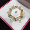 Wholesale Fashion Women's Geometric Copper Natural Freshwater Pearl Sea Shell Corsage Pin Multibead Brooch