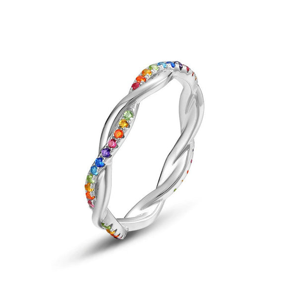 Wholesale Fashion Women's Geometric Rainbow Zircon Ring S925 Silver Inlaid With Color Treasures