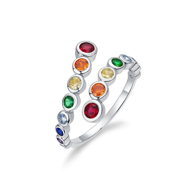 Wholesale Fashion Women's Geometric Rainbow Zircon Ring S925 Silver Inlaid With Color Treasures