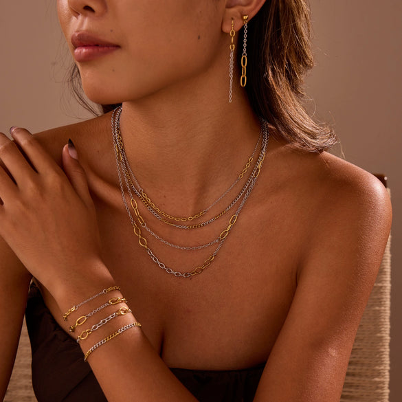 Wholesale Fashion Women's Geometric Stainless Steel 18K Electroplated Jewelry Including Necklace Tassel Earrings And Bracelet