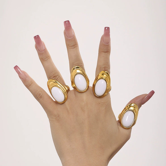 Wholesale Fashion Women's Natural Opal Stainless Steel Ring Earrings Pvd Plated