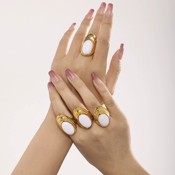 Wholesale Fashion Women's Natural Opal Stainless Steel Ring Earrings Pvd Plated