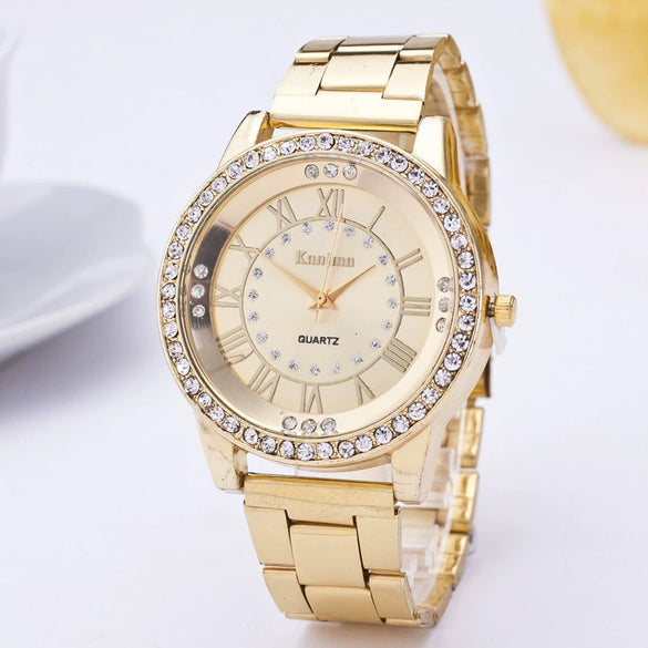 Wholesale Fashion Women's Quartz Watch With Roman Scale And Explosive Diamonds Stainless Steel Band And Alloy Case