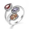 Wholesale Fashion Women's Ring Copper Water Drop Shape Blue Zircon Electroplated Inlaid