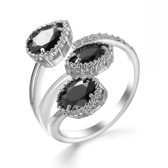 Wholesale Fashion Women's Ring Copper Water Drop Shape Blue Zircon Electroplated Inlaid