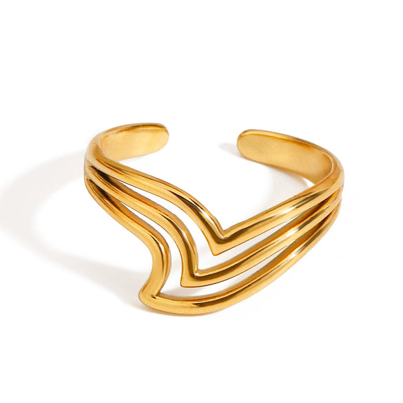 Wholesale Fashion Women's Ring Jewelry Stainless Steel French Retro Geometric Multilayer Hollow Irregular Electroplated