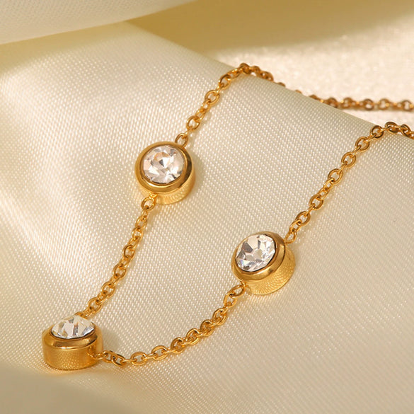 Wholesale Fashion Women's Round Zircon Stainless Steel Bracelet With 18K Gold Plated Electroplating And Geometric Design