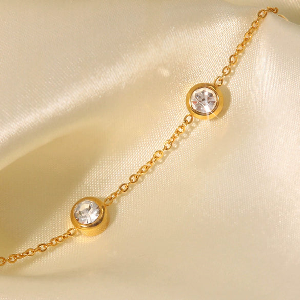 Wholesale Fashion Women's Round Zircon Stainless Steel Bracelet With 18K Gold Plated Electroplating And Geometric Design