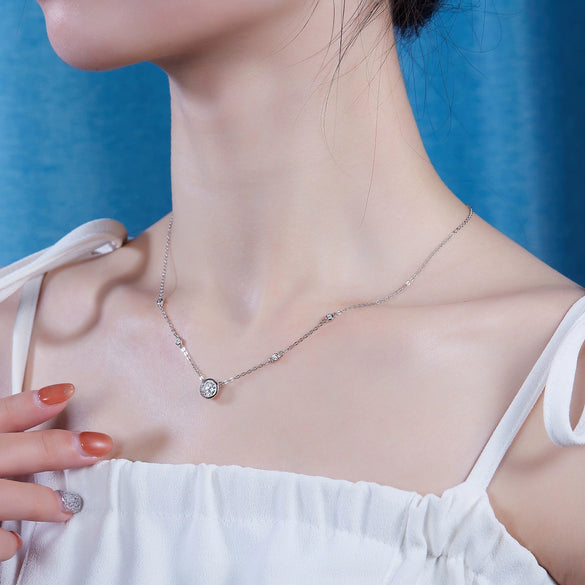 Wholesale Fashion Women's 925 Silver Moissanite Inlay Geometric Pendant Necklace With Cross Chain