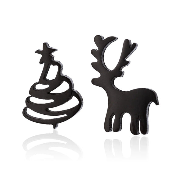 Wholesale Fashion Women's Stainless Steel Asymmetric Earrings With Elk And Christmas Tree Patterns Electroplated