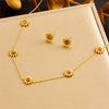 Wholesale Fashion Women's Stainless Steel Chain Necklace Earring Bracelet Suit With Sunflower Pattern And Electroplating