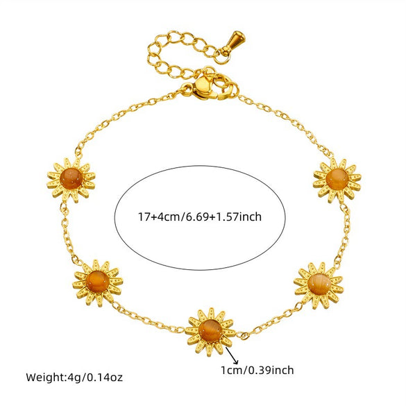 Wholesale Fashion Women's Stainless Steel Chain Necklace Earring Bracelet Suit With Sunflower Pattern And Electroplating