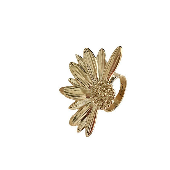 Wholesale Fashion Women's Stainless Steel Leaves Opening Ring With Electroplating Treatment
