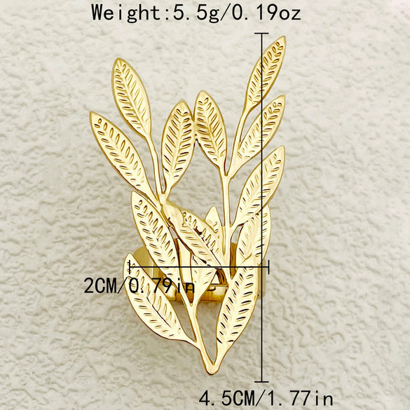 Wholesale Fashion Women's Stainless Steel Leaves Opening Ring With Electroplating Treatment