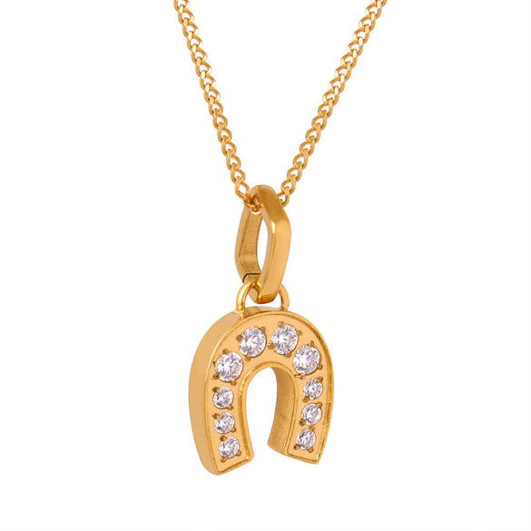 Wholesale Fashion Women's Titanium Steel Clavicle Chain With Horseshoe Printed 18K Gold Plated Geometric Pendant Necklace Jewelry Electroplated