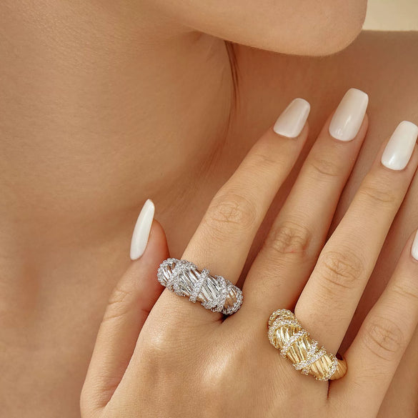 Wholesale Fashion Women's Twisted Copper Ring With Zirconia