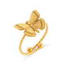 Wholesale Fashionable Adjustable Butterfly Ring In Stainless Steel With Geometric Pattern And 18K Gold Plated Electroplating For Women