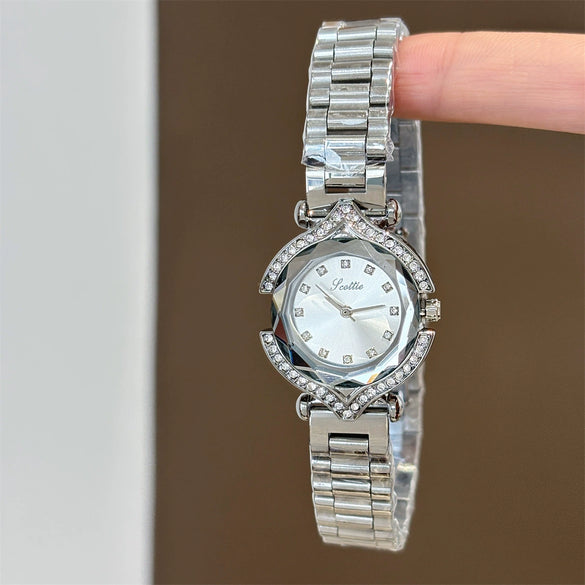 Wholesale Fashionable And Stylish Rhombusshaped Glass Ladies Watch With Diamondencrusted Super Fiber Strap