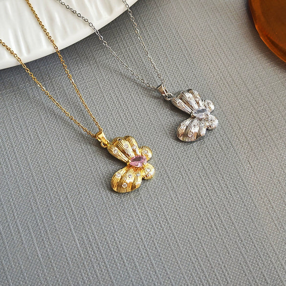 Wholesale Fashionable Bow Necklace Titanium Steel O Word Chain Copper Pendant Electroplated For Women