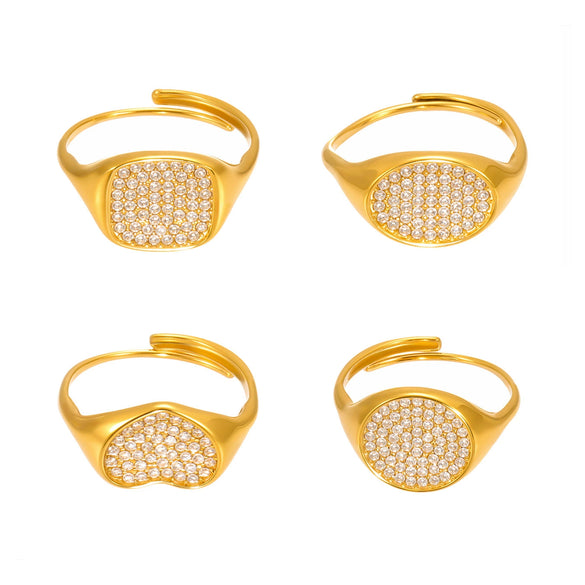 Wholesale Fashionable Casual Opening Love Ring In Stainless Steel With Heart Shape And Geometric Pattern Electroplated 18K Gold For Women