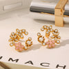 Wholesale Fashionable Diamond Pearl Earrings Stainless Steel Flower Earrings With Electroplating And Pvd Vacuum Plating For Women
