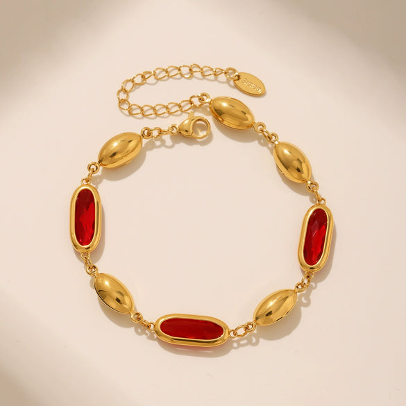 Wholesale Fashionable Electroplated Geometric Ferris Wheel Rectangular Faceted Czech Glass Stone Stainless Steel Bracelet For Women