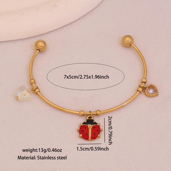 Wholesale Fashionable Elegant And Versatile Flower Heart Multielement Stainless Steel Electroplated Bracelet For Office Ladies