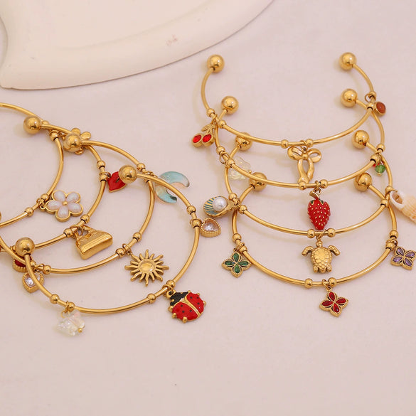 Wholesale Fashionable Elegant And Versatile Flower Heart Multielement Stainless Steel Electroplated Bracelet For Office Ladies