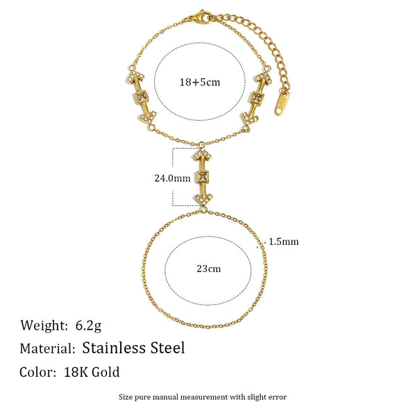 Wholesale Fashionable Elegant Geometric Stainless Steel Electroplated 18K Gold Arrow Finger Chain Set For Women