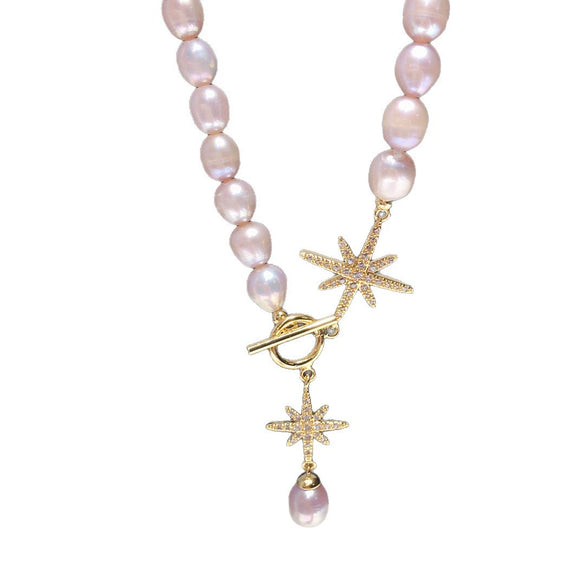 Wholesale Fashionable Exquisite Natural Freshwater Pearl Riceshaped Sixpointed Star Necklace Jewelry With Copper Accessories
