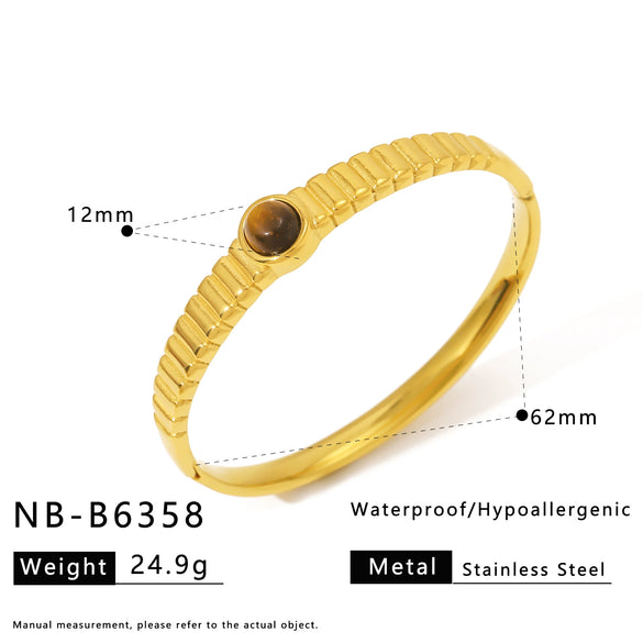Wholesale Fashionable Geometric Ins Style Stainless Steel 18K Furnace Vacuum Plated Bracelet Inlaid With Pearls And Natural Stones
