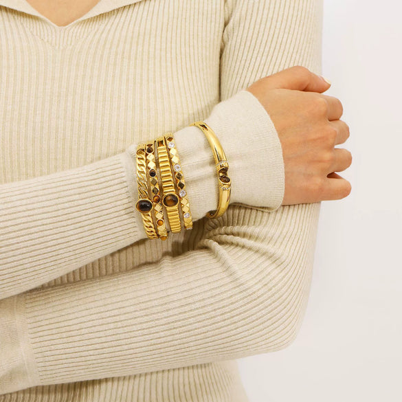 Wholesale Fashionable Geometric Ins Style Stainless Steel 18K Furnace Vacuum Plated Bracelet Inlaid With Pearls And Natural Stones