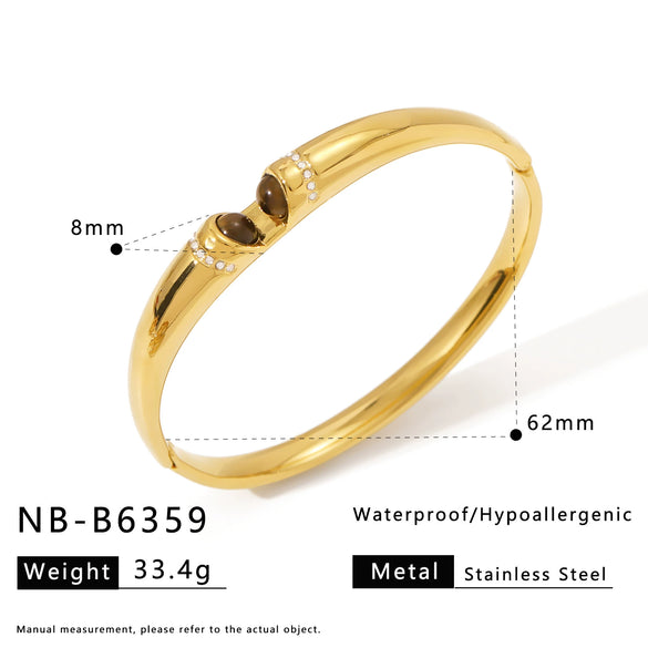 Wholesale Fashionable Geometric Ins Style Stainless Steel 18K Furnace Vacuum Plated Bracelet Inlaid With Pearls And Natural Stones