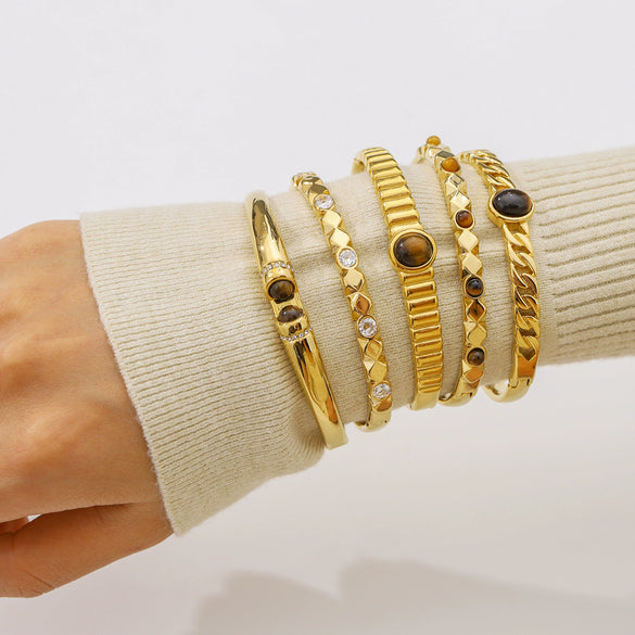 Wholesale Fashionable Geometric Ins Style Stainless Steel 18K Furnace Vacuum Plated Bracelet Inlaid With Pearls And Natural Stones