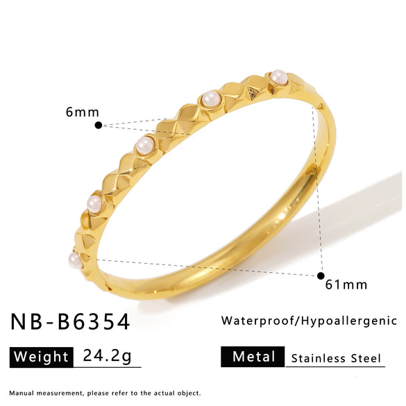 Wholesale Fashionable Geometric Ins Style Stainless Steel 18K Furnace Vacuum Plated Bracelet Inlaid With Pearls And Natural Stones