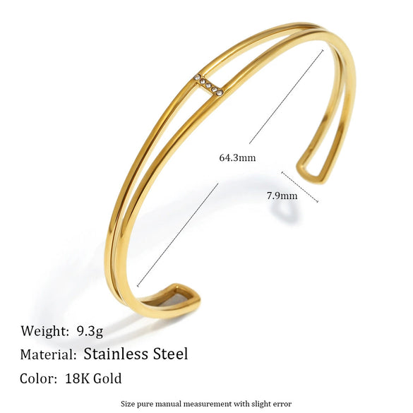 Wholesale Fashionable Geometric 18K Gold Plated Stainless Steel Doublelayer Thin Bracelet Hand Jewelry