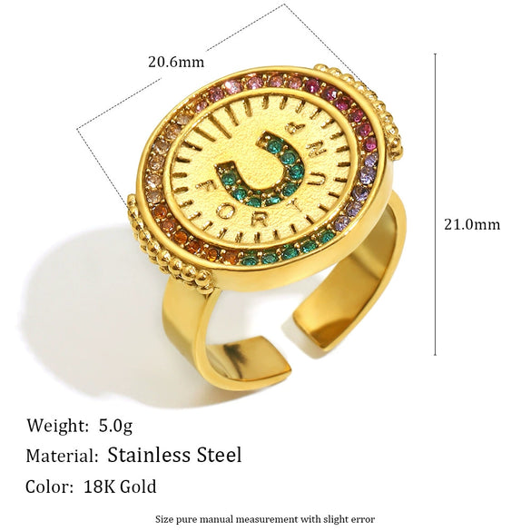 Wholesale Fashionable Geometric Stainless Steel Electroplated 18K Gold Colorful Zircon Disc Earrings Necklace Ring Set For Women