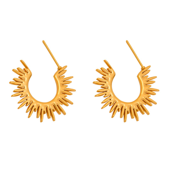 Wholesale Fashionable Geometric Sunflower Fine Pattern Electroplated Stainless Steel Earrings For Women