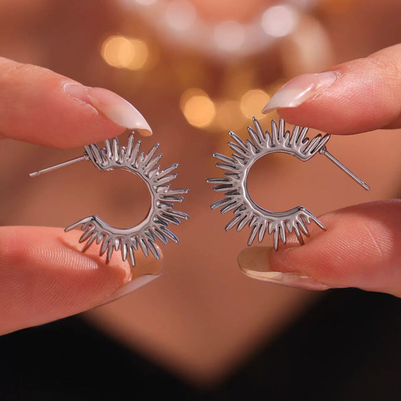 Wholesale Fashionable Geometric Sunflower Fine Pattern Electroplated Stainless Steel Earrings For Women