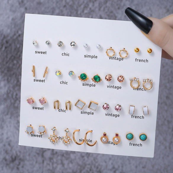 Wholesale Fashionable Geometric Zinc Alloy Electroplated Mini Diamond Cut Out And Pearl Cherry Pendant Earrings For Women