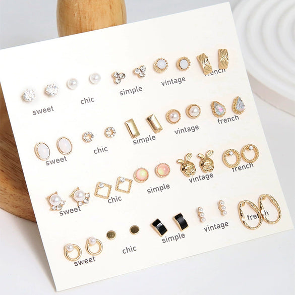 Wholesale Fashionable Geometric Zinc Alloy Electroplated Mini Diamond Cut Out And Pearl Cherry Pendant Earrings For Women