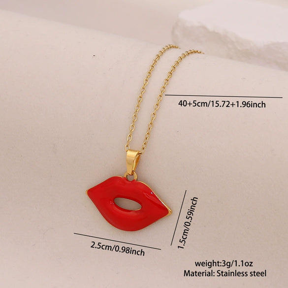 Wholesale Fashionable Heart Shaped Red Lips Chili Pendant Necklace Made Of Stainless Steel