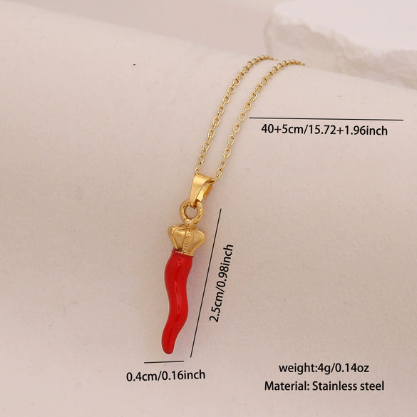 Wholesale Fashionable Heart Shaped Red Lips Chili Pendant Necklace Made Of Stainless Steel