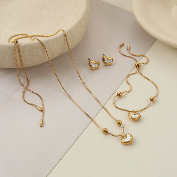Wholesale Fashionable Highend Jewelry Set For Women Stainless Steel 18K Electroplated With Heart Water Drop And Bell Patterns Including Necklace Earrings And Bracelet