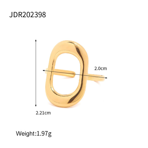 Wholesale Fashionable Hollow Geometric Rectangular Stainless Steel Ring With 18K Gold Electroplating For Women