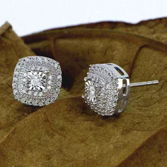 Wholesale Fashionable Micropaved White Zircon Retro Square Double Earrings For Women Copper Geometric